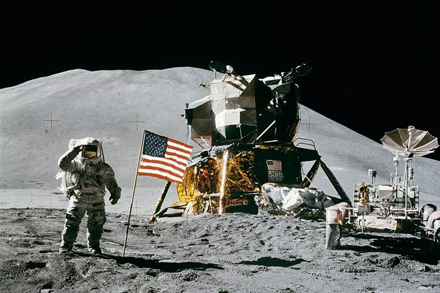 Man With USA Flag on Moon